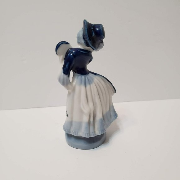Dancing Lady with Tambourine, Figurine made in Occupied Japan 1950s Blue & White - Picture 3 of 7